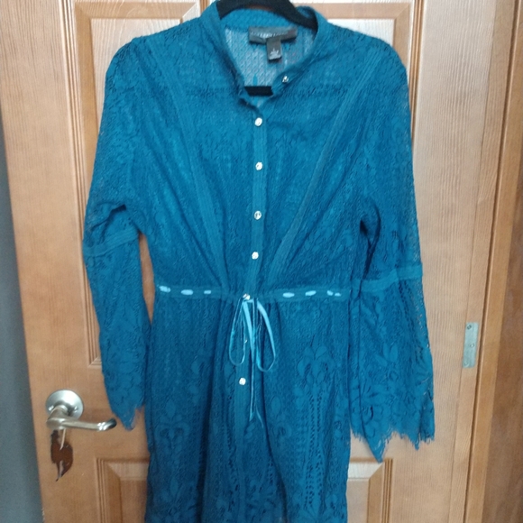 hsn Tops - Colleen Lopez lace tunic jacket teal L new